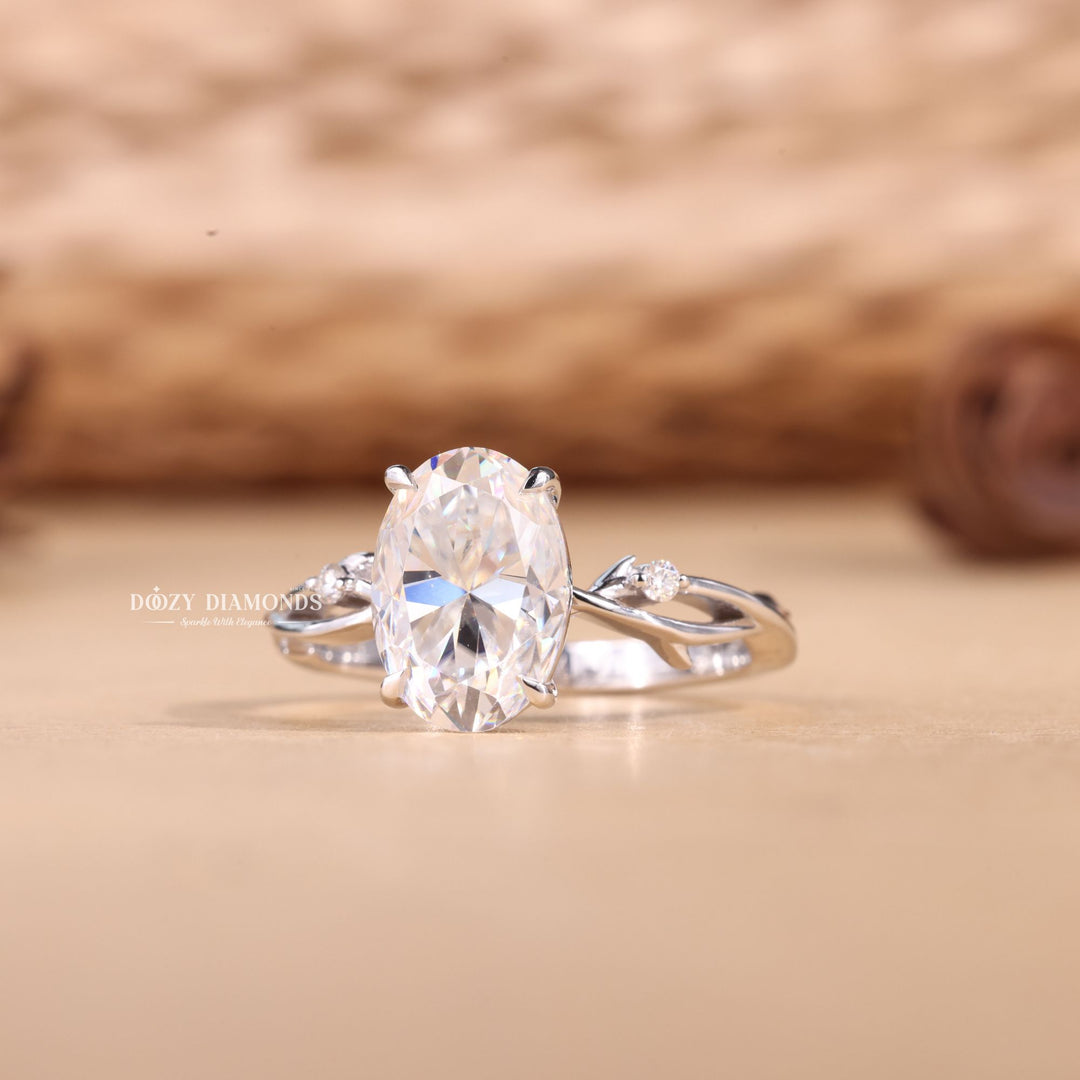 2.50CT-3.50CT Oval Cut E/VS1 Lab Grown Diamond Nature Inspired Engagement Ring