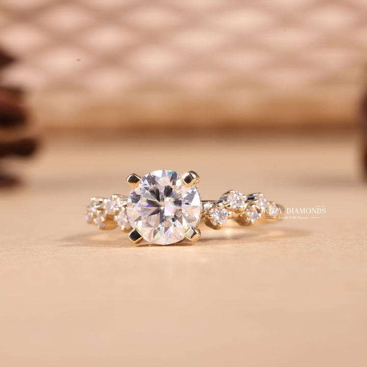 1.0CT-2.0CT Round Cut F/VS2 Lab Grown Diamond Cluster Engagement Ring