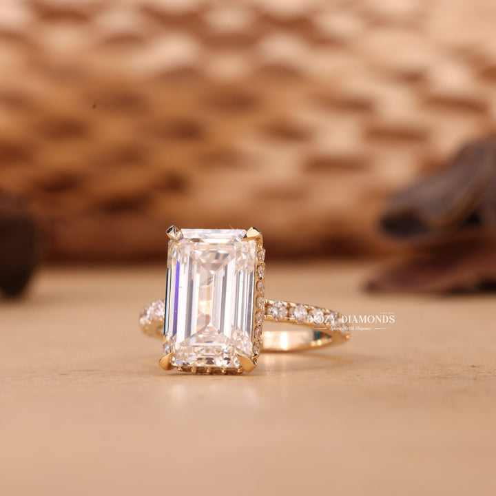 3.0CT-4.0CT Emerald Cut E/VS2 Lab Grown Diamond Hidden Halo Engagement Ring