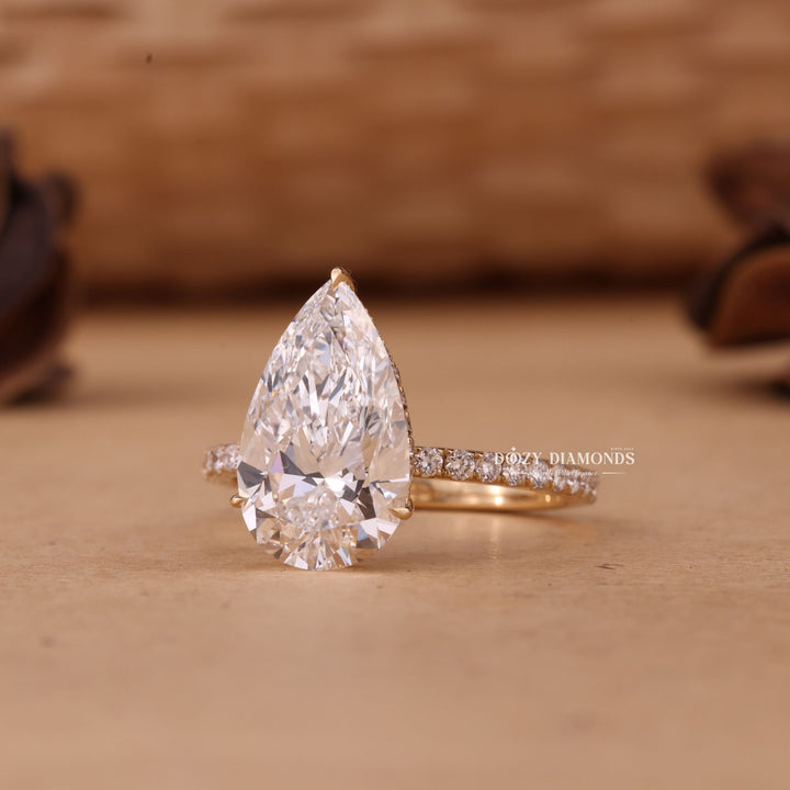 3.50CT-4.50CT Pear Cut E/VS2 Lab Grown Diamond Hidden Halo Engagement Ring