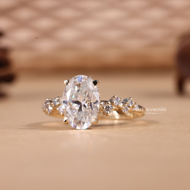 2.0CT-3.0CT Oval Cut E/VS1 Lab Grown Diamond Zig Zag Pave Engagement Ring