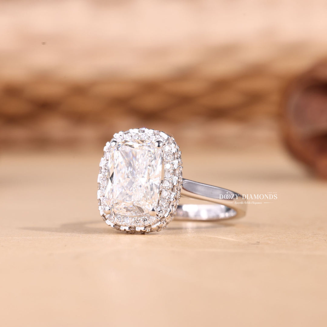 2.50CT-3.50CT Cushion Cut E/VS1 Lab Grown Double Halo Diamond Engagement Ring