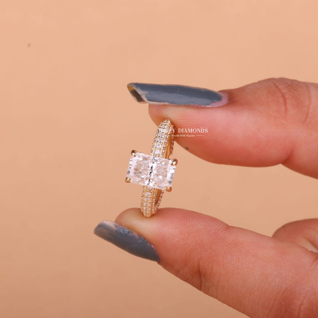 2.50CT-3.50CT Radiant F/VS1 Lab Grown Diamond Micro Pave Engagement Ring
