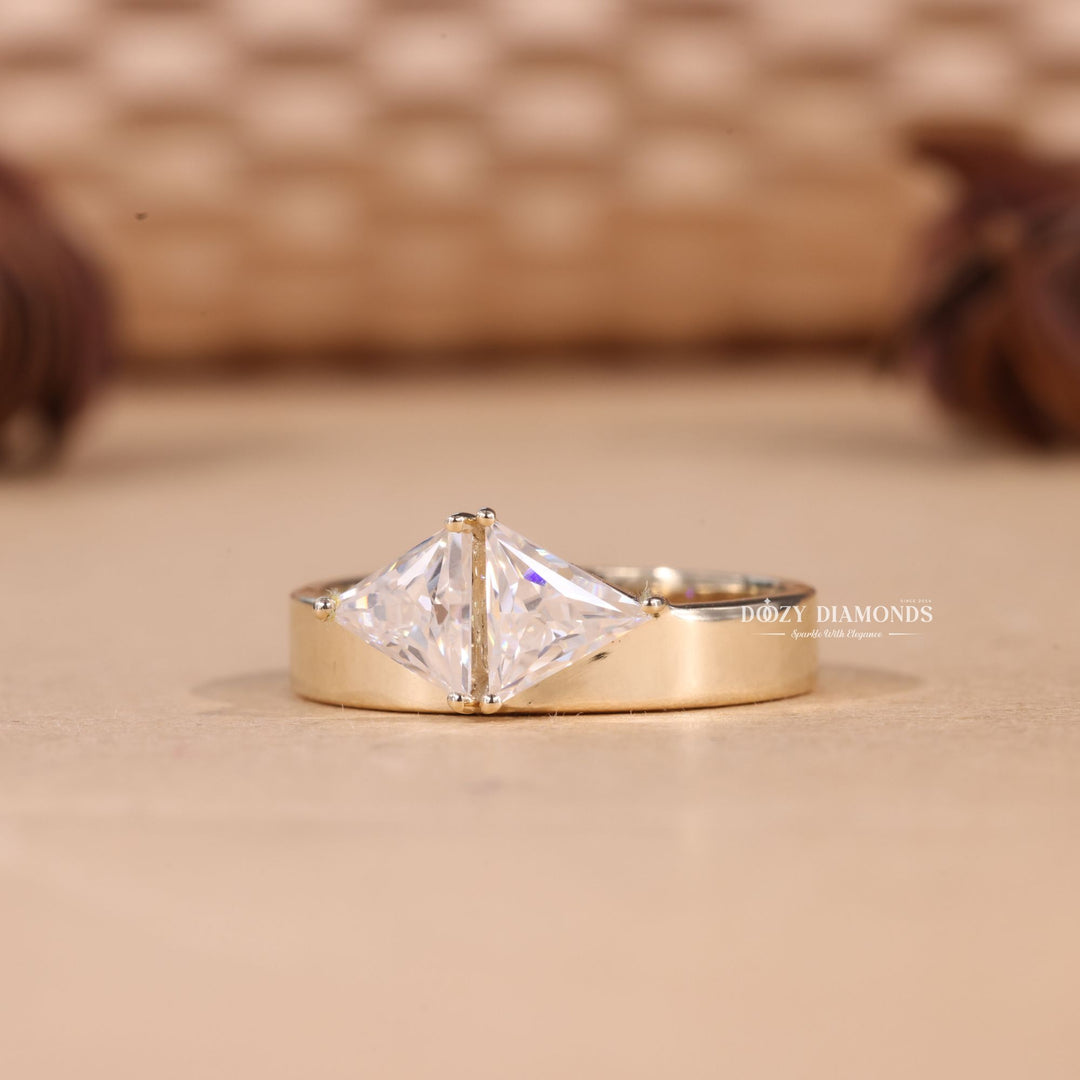 Trillion Cut Lab Grown Toi et Moi Diamond E/VS1 Cigar Engagement Ring