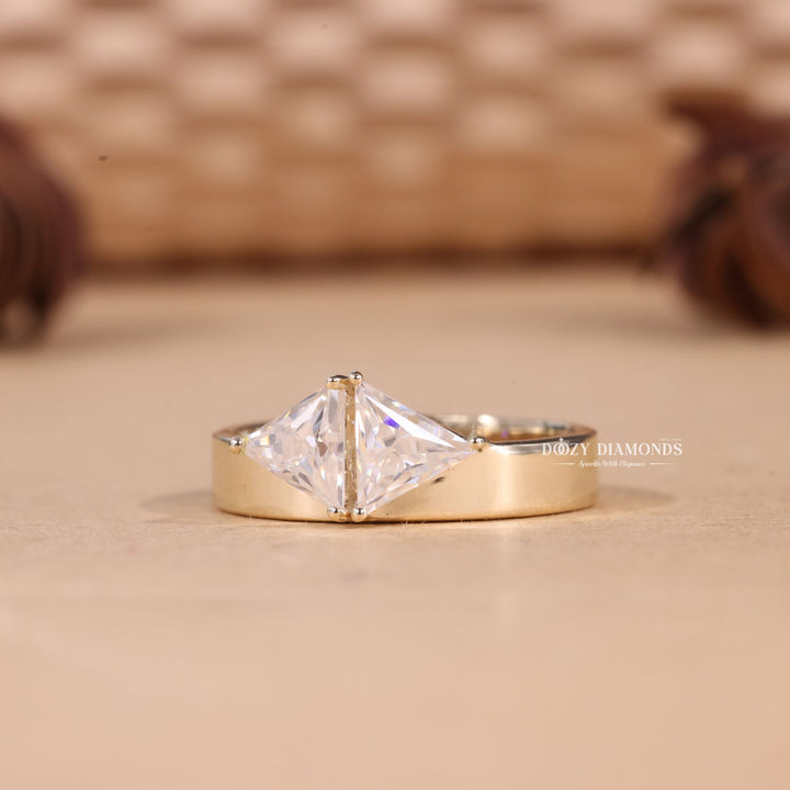 Trillion Cut Lab Grown Toi et Moi Diamond E/VS1 Cigar Engagement Ring