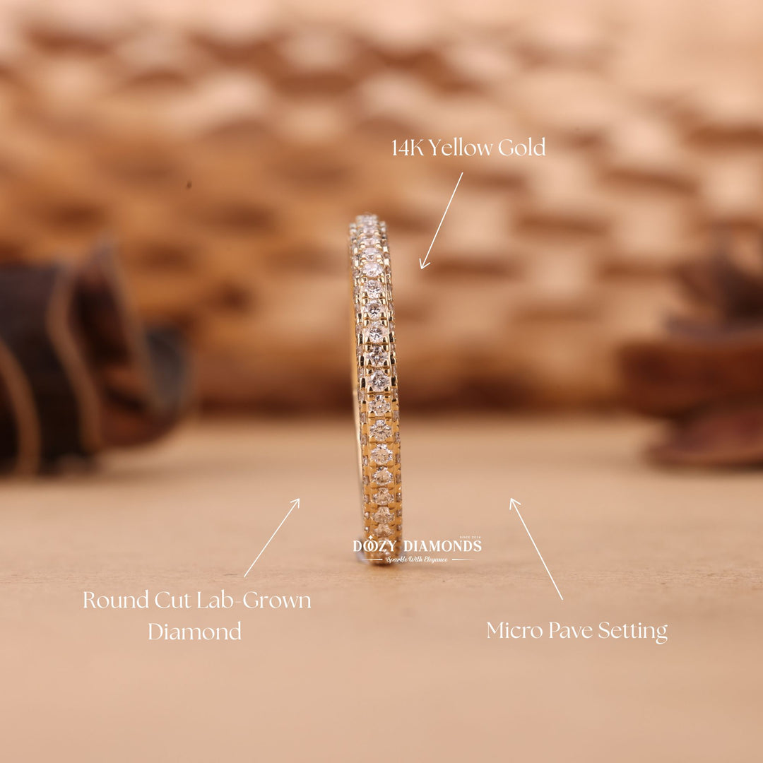 Round Cut Lab Grown Diamond EF/VVS Miceo Pave Wedding Band