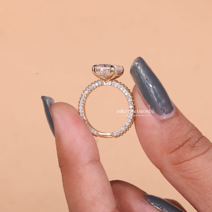 3.0CT-4.0CT Radiant E/VS2 Lab Grown Diamond Micro Pave Engagement Ring