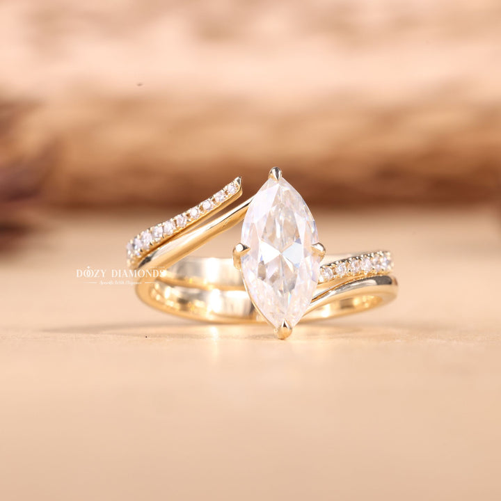 2.0CT Marquise Cut EF-VS2 Lab Grown Eve Diamond Ring with Eve Wedding Band