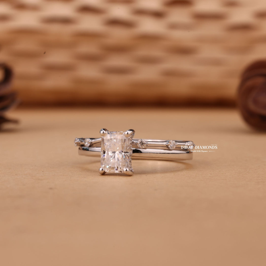 1.0CT Radiant Cut EF-VS2 Lab Grown Solitaire Engagement Ring with Stacking Band