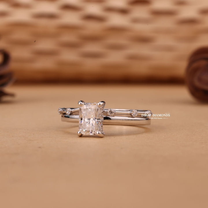 1.0CT Radiant Cut EF-VS2 Lab Grown Solitaire Engagement Ring with Stacking Band