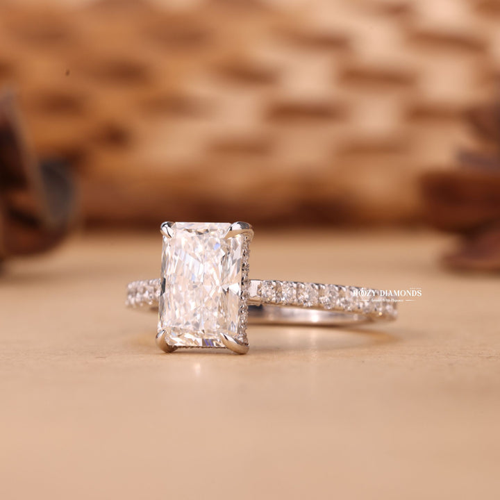 1.50CT-2.50CT Radiant Cut F/VS2 Lab Grown Diamond Hidden Halo Engagement Ring