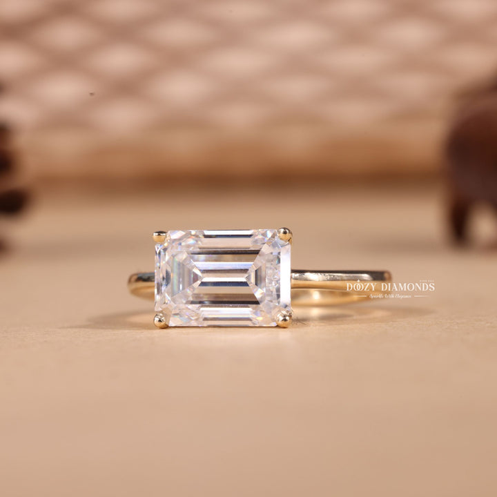 3.0CT-4.0CT East West Emerald Cut F/VS2 Lab Grown Diamond Engagement Ring