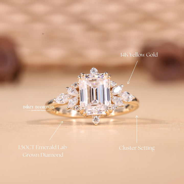 1.50CT-2.50CT Emerald Cut E/VS1 Lab Grown Diamond Cluster Engagement Ring