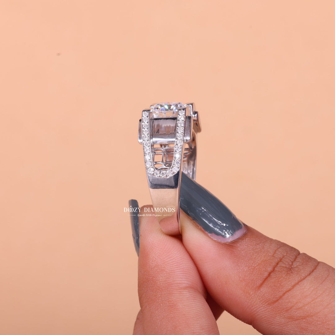 1.0CT Round Cut Lab Grown F/VS1 Diamond Unique Men's Wedding Ring