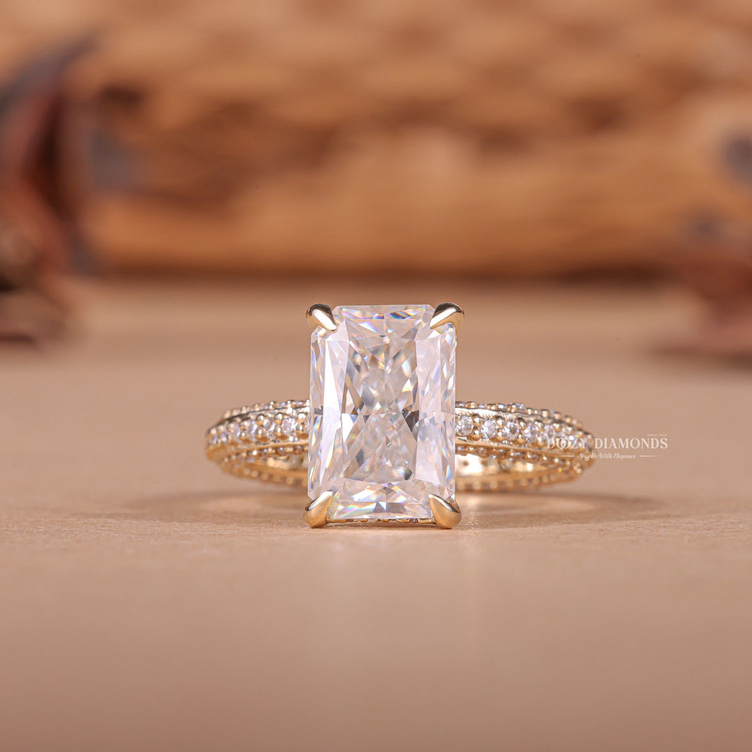 3.0CT - 4.0CT Radiant E/VS2 Lab Grown Diamond Micro Pave Engagement Ring - Doozy Diamonds