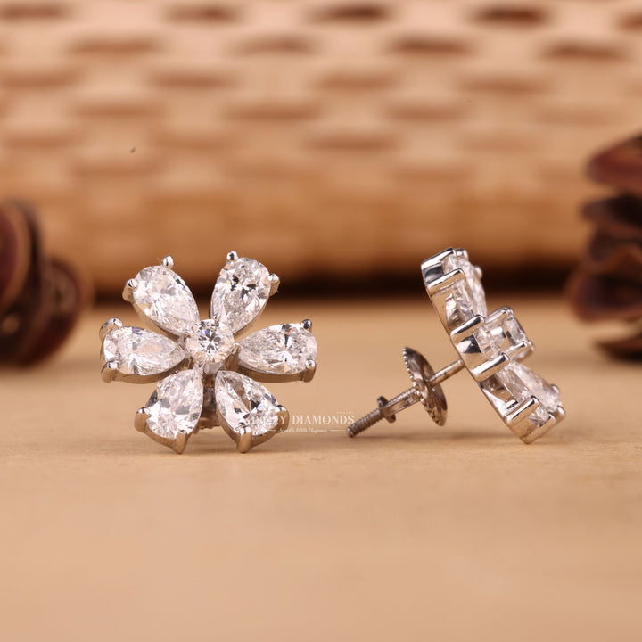 Round & Pear EF-VS2 Lab-Grown Diamond Flower Style Earrings