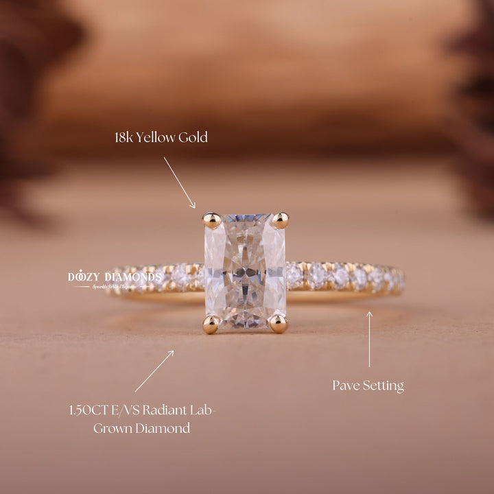 1.50CT-2.50CT Radiant F/VS1 Lab Created Diamond Pave Engagement Ring