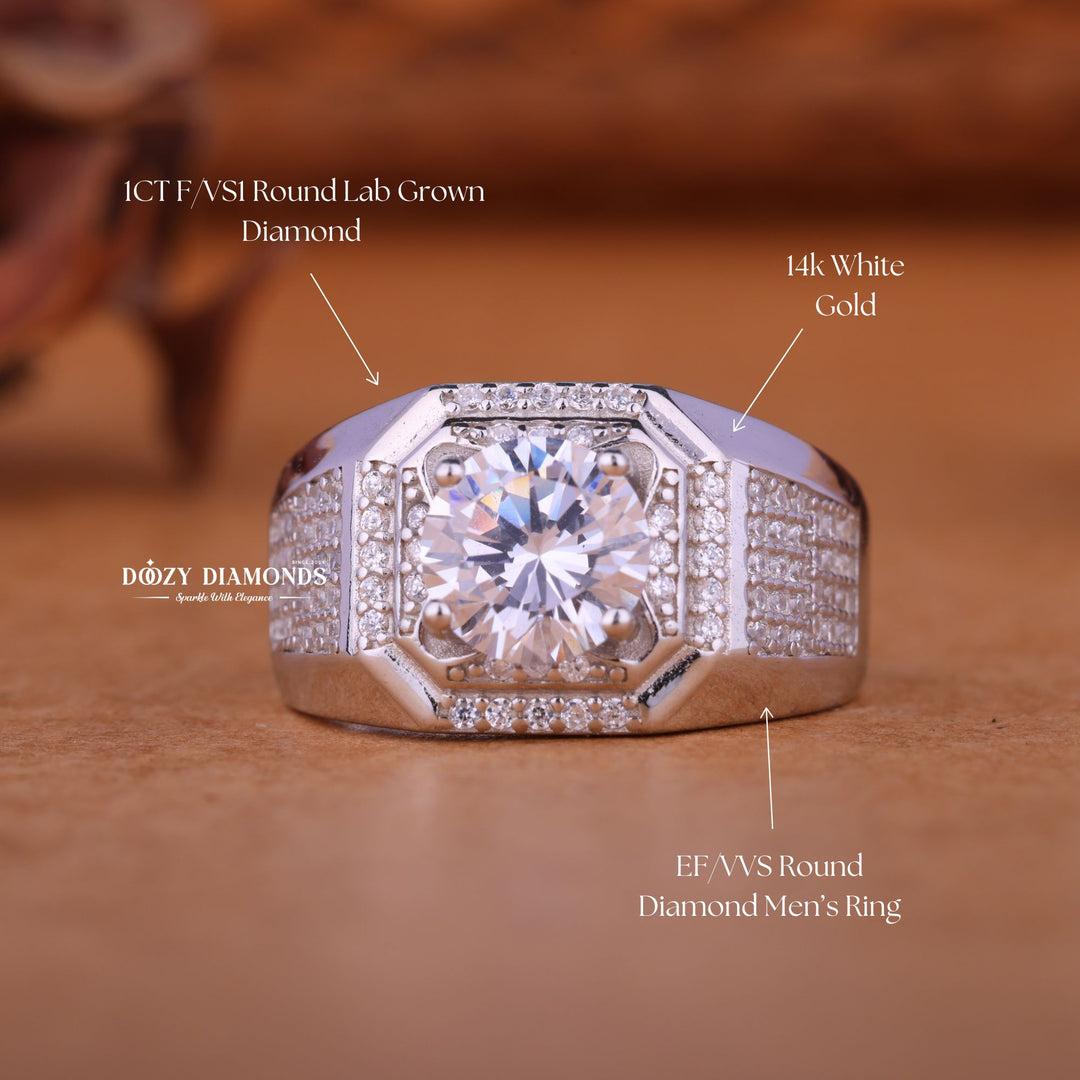 1.0CT Round Cut Lab Grown Diamond Halo Set Men's Wedding Band