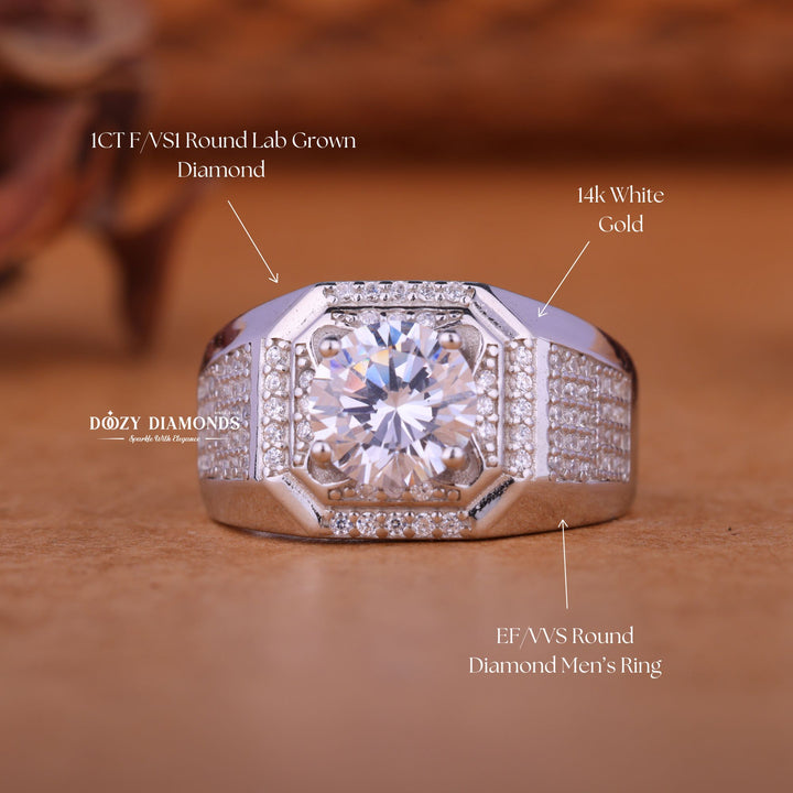 1.0CT Round Cut Lab Grown Diamond Halo Set Men's Wedding Band