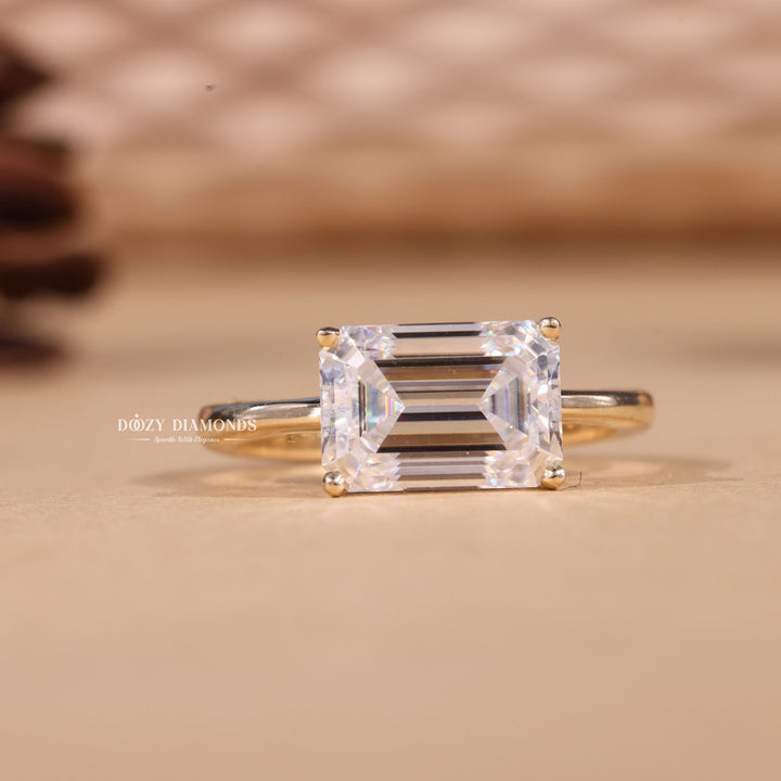 3.0CT-4.0CT East West Emerald Cut F/VS2 Lab Grown Diamond Engagement Ring