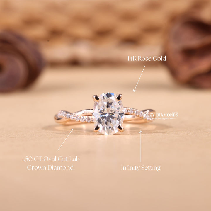 1.0CT-2.0CT Oval Cut F/VS1 Lab Grown Infinity Diamond Engagement Ring