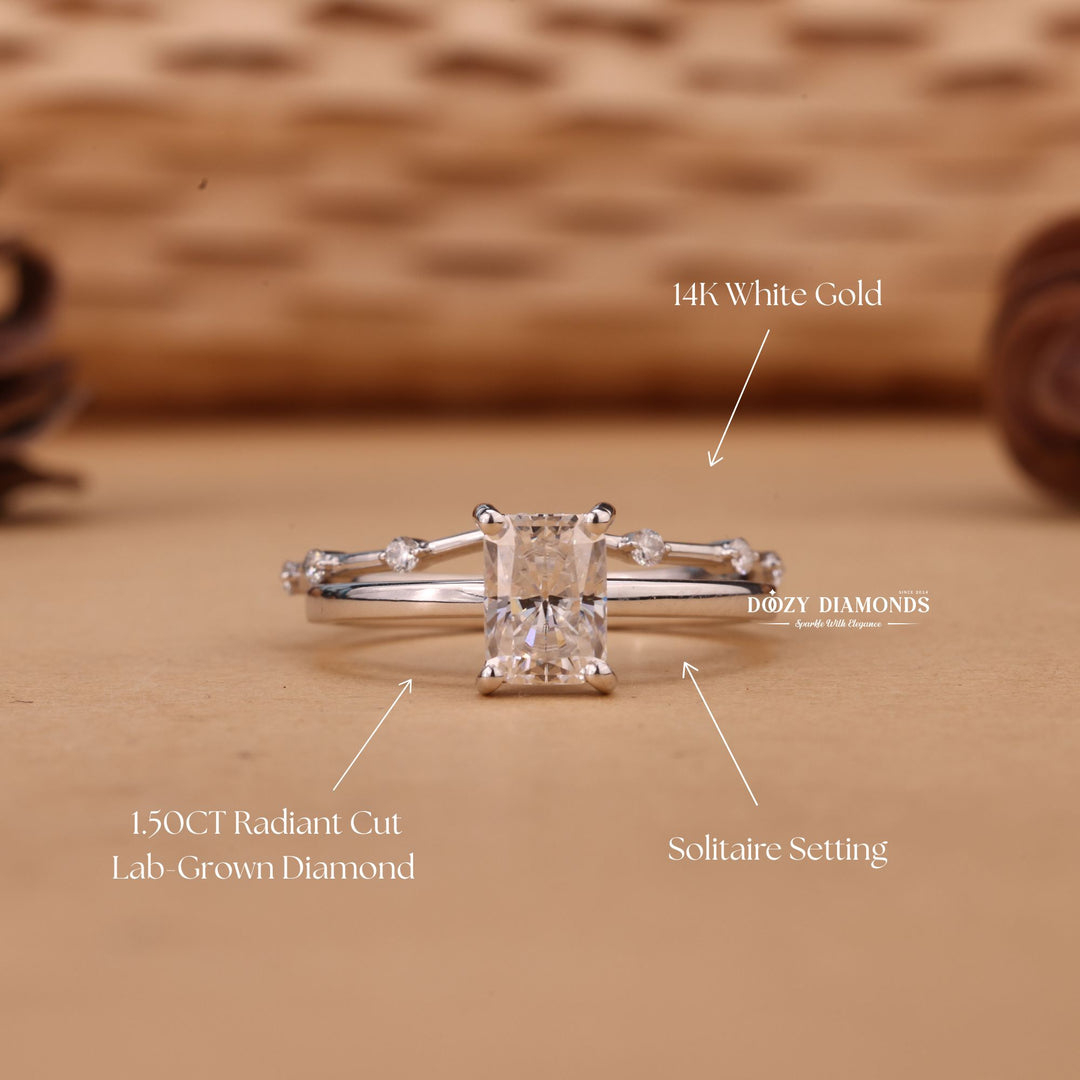 1.0CT Radiant Cut EF-VS2 Lab Grown Solitaire Engagement Ring with Stacking Band