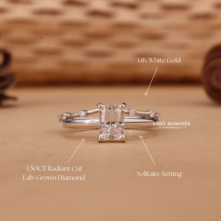 1.0CT Radiant Cut EF-VS2 Lab Grown Solitaire Engagement Ring with Stacking Band