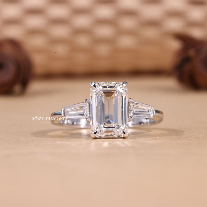 3.0CT-4.0CT Emerald Cut F/VS1 Lab Grown Three Stone Diamond Engagement Ring