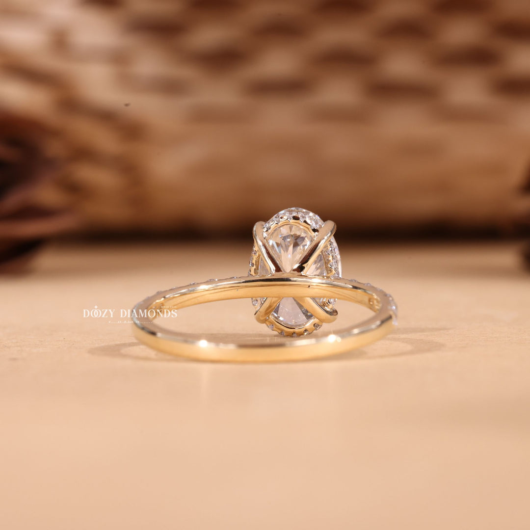 2.50CT-3.50CT Oval Cut E/VS2 Lab Grown Hidden Halo Diamond Engagement Ring