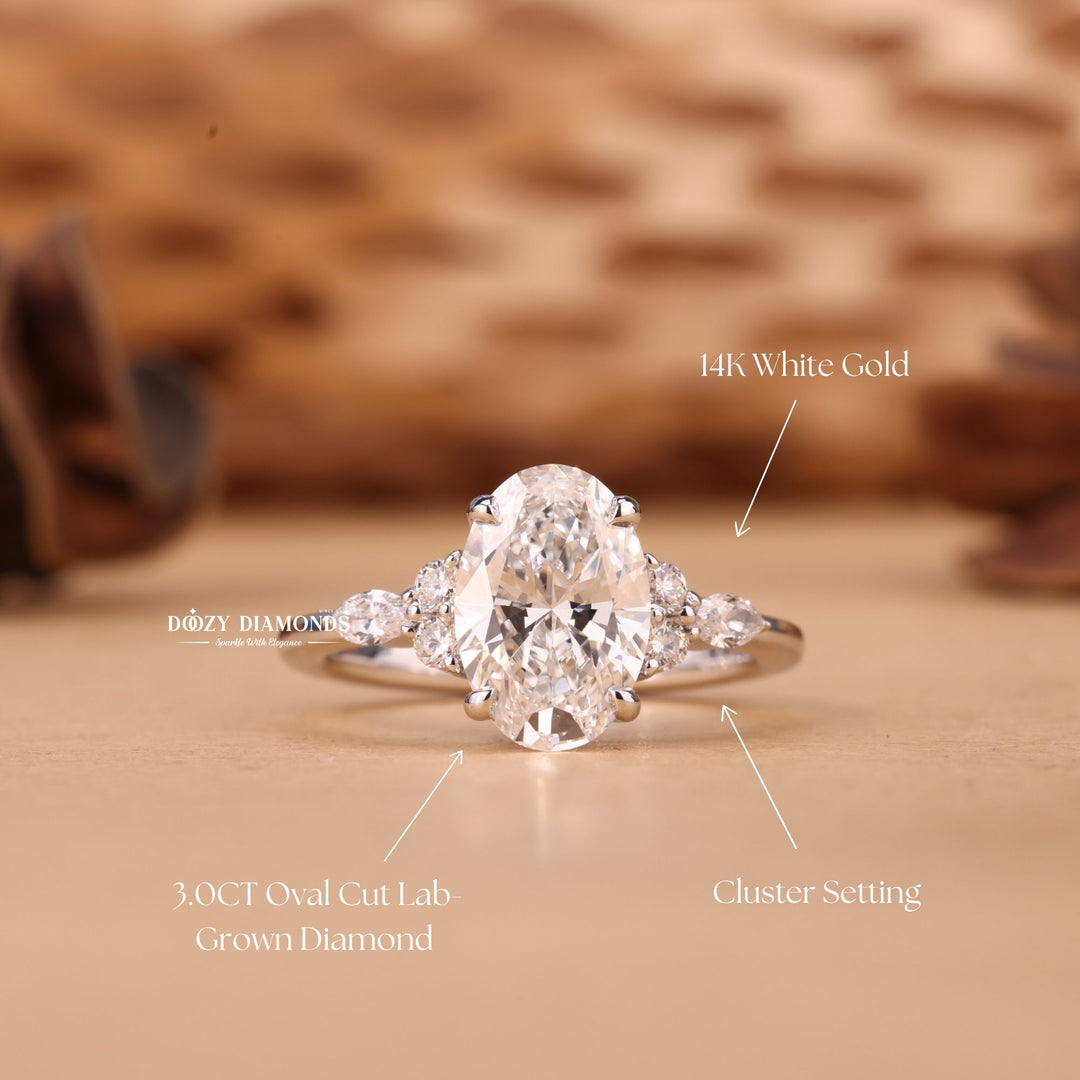2.50CT-3.50CT Oval Cut F/VS1 Lab Grown Cluster Diamond Engagement Ring