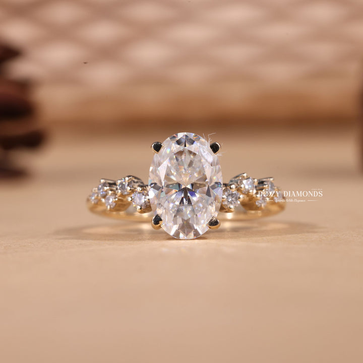2.0CT-3.0CT Oval Cut E/VS1 Lab Grown Diamond Zig Zag Pave Engagement Ring