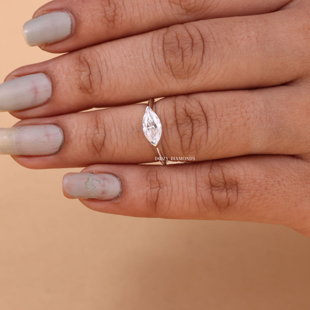 1.0CT-2.0CT East West Marquise Cut F/VS2 Lab Grown Diamond Engagement Ring