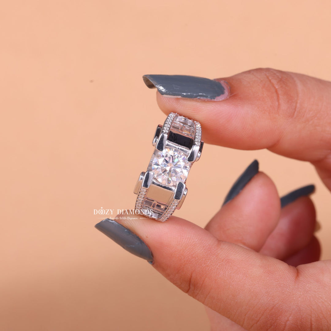1.0CT Round Cut Lab Grown F/VS1 Diamond Unique Men's Wedding Ring
