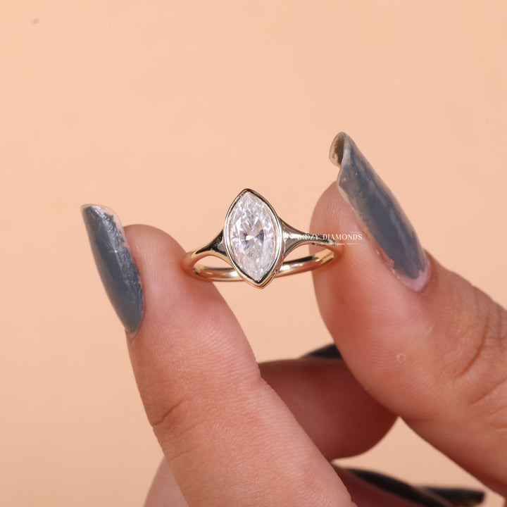 1.50CT-2.50CT Bezel Set Marquise F/VS2 Lab Grown Diamond Engagement Ring