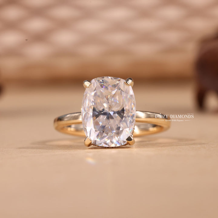 2.0CT-3.0CT Elongated Cushion Cut E/VS1 Lab Grown Diamond Hidden Halo Engagement Ring