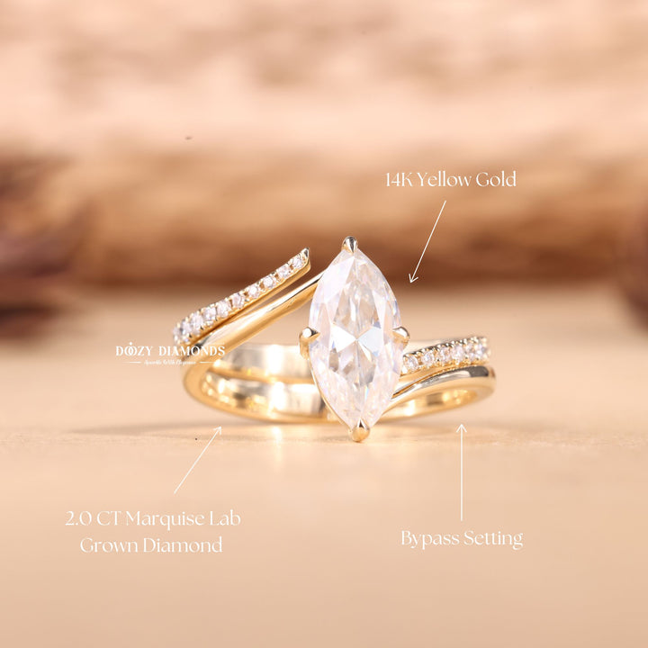 2.0CT Marquise Cut EF-VS2 Lab Grown Eve Diamond Ring with Eve Wedding Band