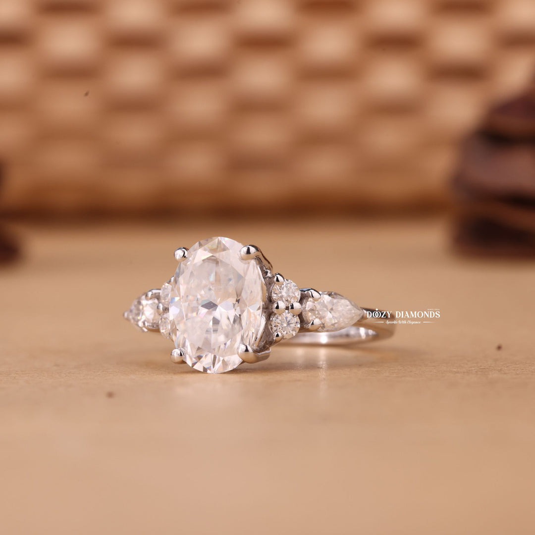1.50CT-2.50CT Oval Cut E/VS1 Lab Grown Diamond Cluster Engagement Ring