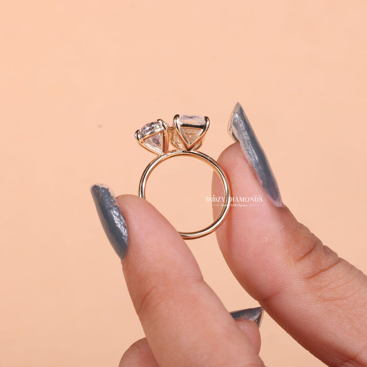 Pear & Emerald Cut Lab Grown Toi et Moi Diamond E/VS2 Engagement Ring