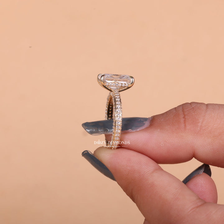3.0CT-4.0CT Radiant E/VS2 Lab Grown Diamond Micro Pave Engagement Ring