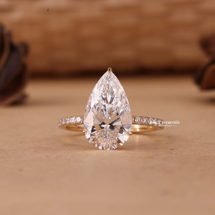 3.50CT-4.50CT Pear Cut E/VS2 Lab Grown Diamond Hidden Halo Engagement Ring