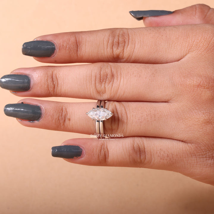 1.50CT Marquise Cut EF-VS2 Lab Grown Solitaire Wedding Ring with Solid Gold Band