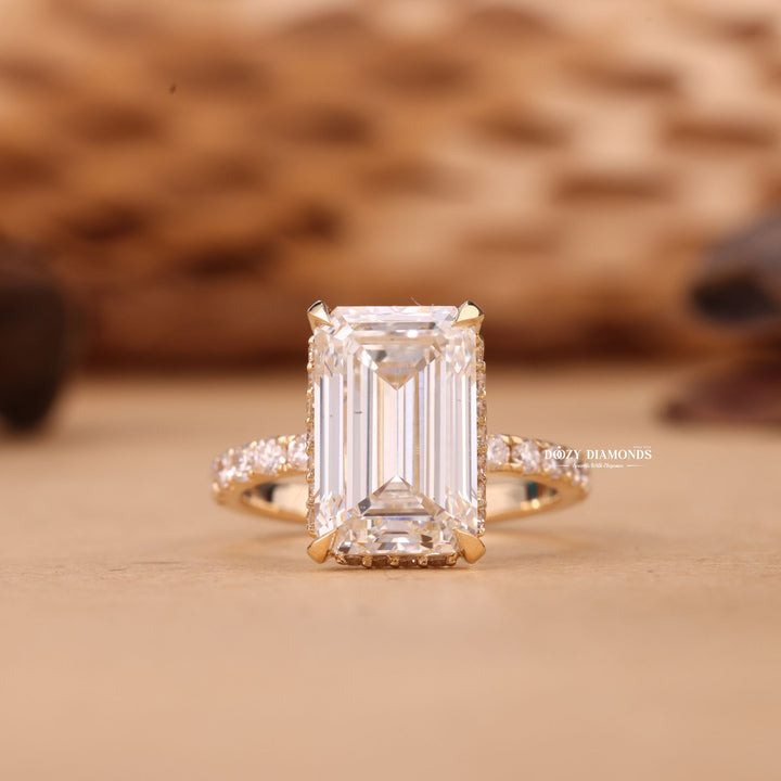 3.0CT-4.0CT Emerald Cut E/VS2 Lab Grown Diamond Hidden Halo Engagement Ring