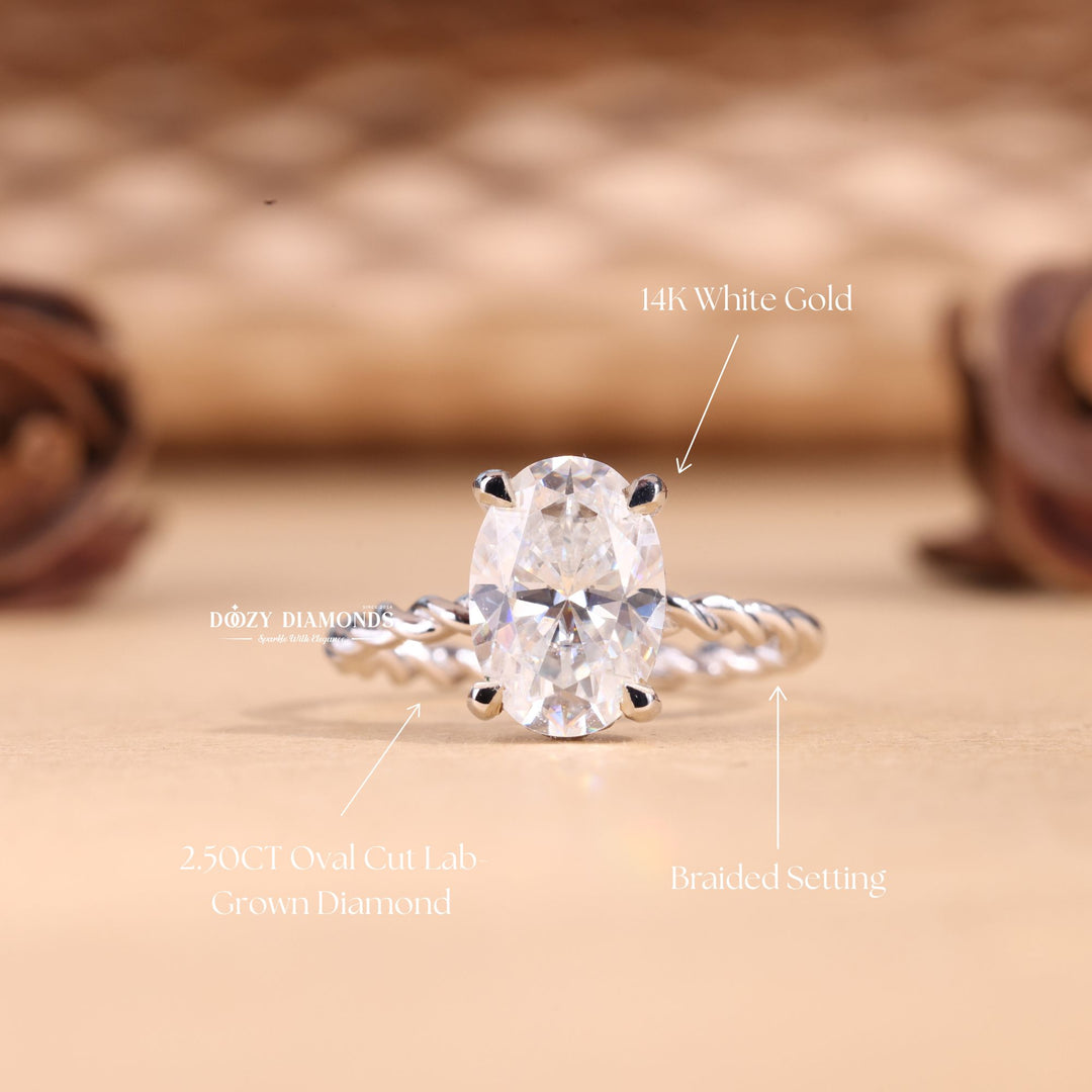 2.50CT-3.50CT Oval Cut E/VS2 Lab Grown Diamond Braided Engagement Ring