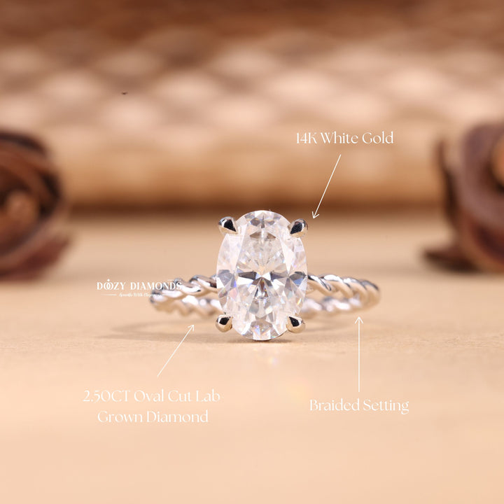2.50CT-3.50CT Oval Cut E/VS2 Lab Grown Diamond Braided Engagement Ring