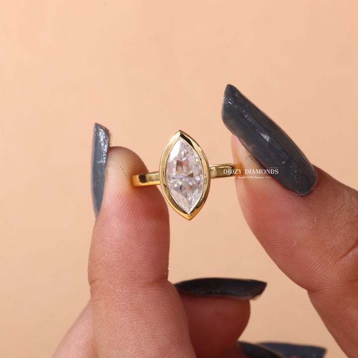 2.0CT-3.0CT Bezel Set Marquise E/VS1 Lab Grown Diamond Engagement Ring