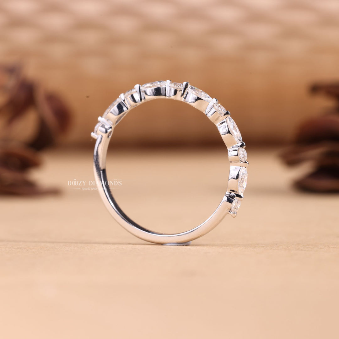Round & Marquise Cut Lab Grown Diamond EF/VVS Half Eternity Stacking Band
