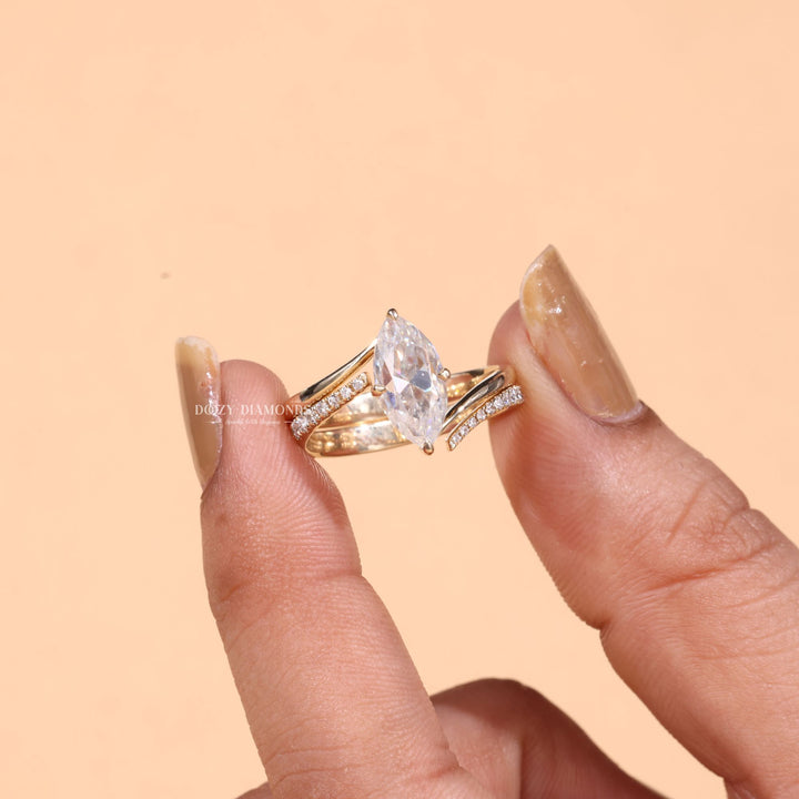 2.0CT Marquise Cut EF-VS2 Lab Grown Eve Diamond Ring with Eve Wedding Band