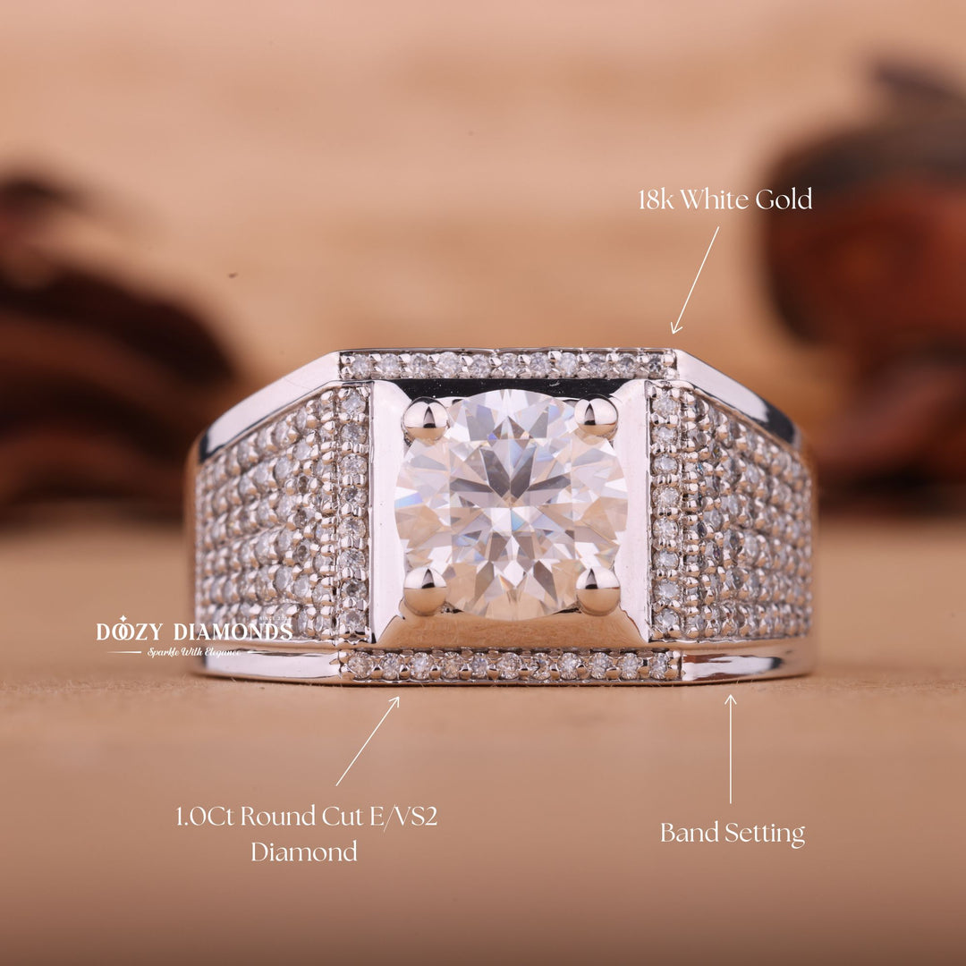 1.0CT Round Cut Lab Grown F/VS Diamond Pave Men's Wedding Ring