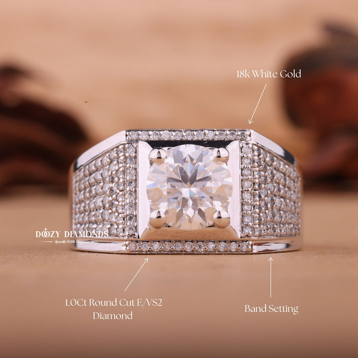 1.0CT Round Cut Lab Grown F/VS Diamond Pave Men's Wedding Ring