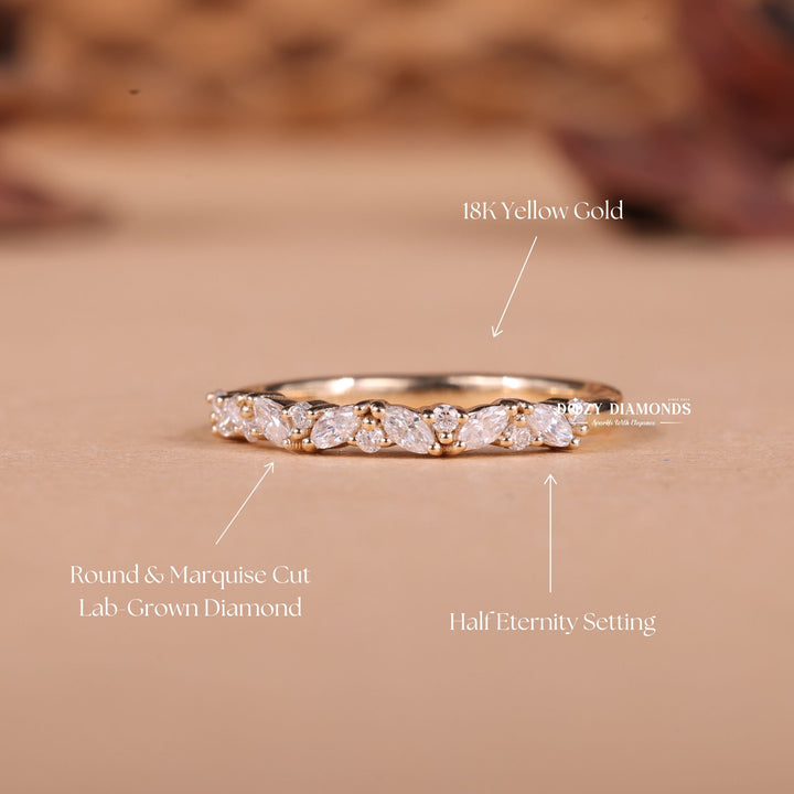 Round & Marquise Lab Grown Diamond EF/VVS Half Eternity Wedding Band